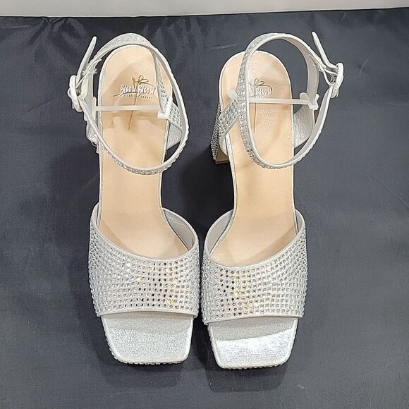 BRAND NEW BISSOU BISSOU JEWEL STUDDED EMBELLISHMENTS SQUARE TOE HIGH HELL SANDAL - Picture 2 of 15